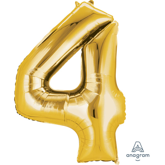 Anagram Number 4 Gold SuperShape Foil Balloons 24"/60cm w x 36"/91cm h 1 PC