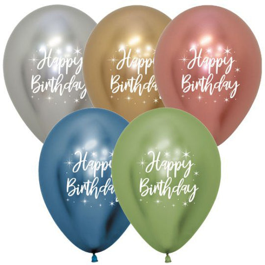 Sempertex 12 inch Reflex Happy Birthday Radiant Assorted Latex Balloons