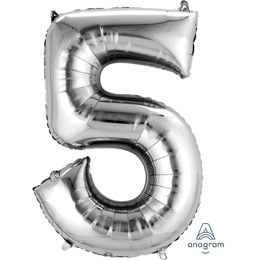 Anagram Number 5 Silver SuperShape Foil balloons 23"/58cm w x 33"/83cm h 1 PC