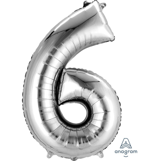 Anagram Number 6 Silver SuperShape Foil balloons 22"/55cm w x 34"/86cm h 1 PC