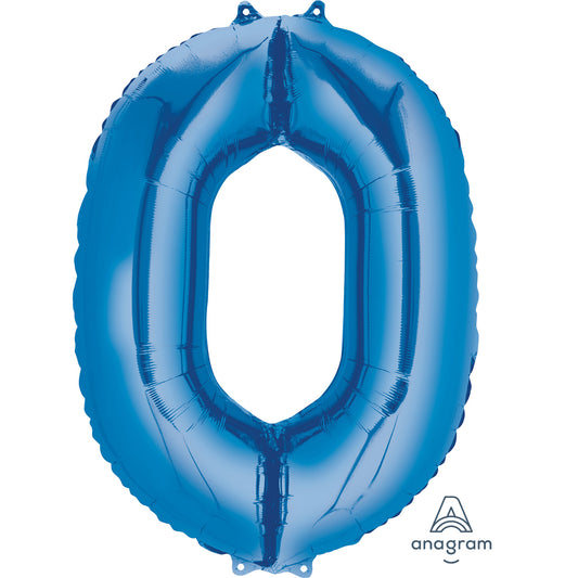 Anagram Number 0 Blue SuperShape Foil Balloons 26"/66cm w x 35"/88cm h P50 - 1 PC