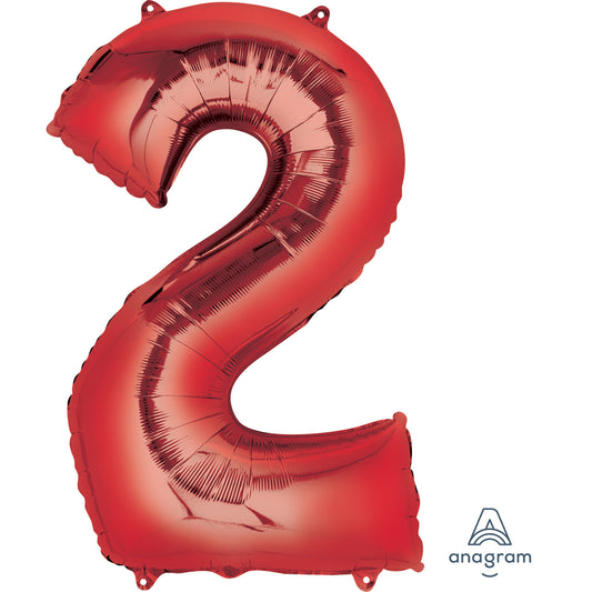 Anagram Number 2 Red SuperShape Foil balloons 22"/55cm w x 33"/83cm h P50 - 1 PC