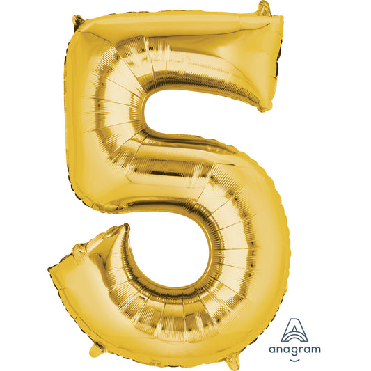 Anagram Number 5 Gold SuperShape Foil Balloons 23"/58cm w x 33"/83cm h 1 PC