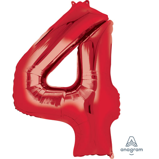 Anagram Number 4 Red SuperShape Foil balloons 24"/60cm w x 36"/91cm h P50 - 1 PC