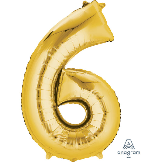 Anagram Number 6 Gold SuperShape Foil Balloons 22"/55cm w x 34"/86cm h 1 PC