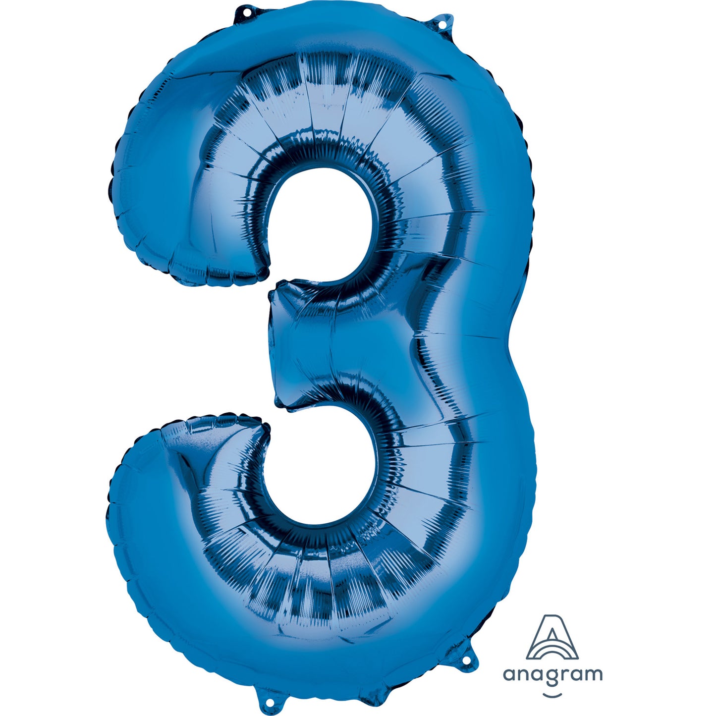 Anagram Number 3 Blue SuperShape Foil Balloons 20"/50cm w x 34"/86cm h P50 - 1 PC