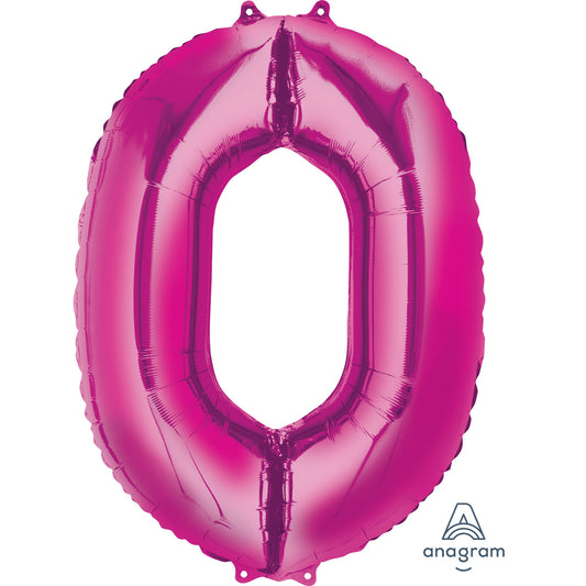 Anagram Number 0 Pink SuperShape Foil Balloons 26"/66cm w x 35"/88cm h P50 - 1 PC