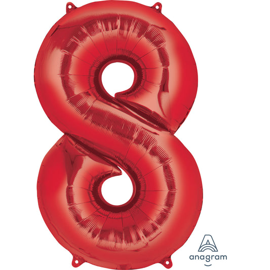 Anagram Number 8 Red SuperShape Foil balloons 21"/53cm w x 34"/86cm h P50 - 1 PC