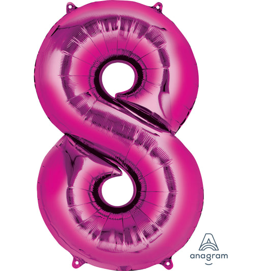 Anagram Number 8 Pink SuperShape Foil Balloons 21"/53cm w x 34"/86cm h P50 - 1 PC