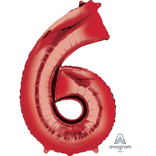 Anagram Number 6 Red SuperShape Foil balloons 22"/55cm w x 34"/86cm h P50 - 1 PC