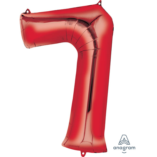 Anagram Number 7 Red SuperShape Foil balloons 22"/55cm w x 35"/88cm h P50 - 1 PC
