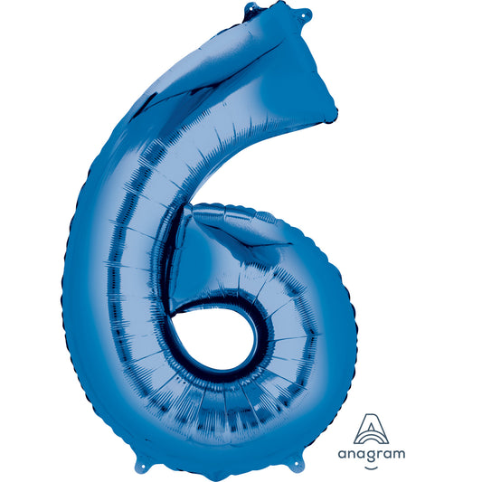 Anagram Number 6 Blue SuperShape Foil Balloons 22"/55cm w x 34"/86cm h P50 - 1 PC