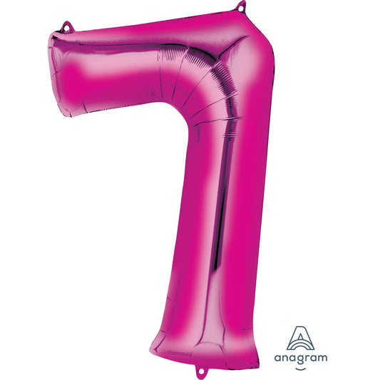Anagram Number 7 Pink SuperShape Foil Balloons 22"/55cm w x 35"/88cm h P50 - 1 PC
