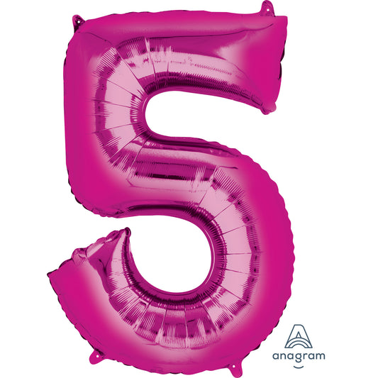 Anagram Number 5 Pink SuperShape Foil Balloons 23"/58cm w x 33"/83cm h P50 - 1 PC