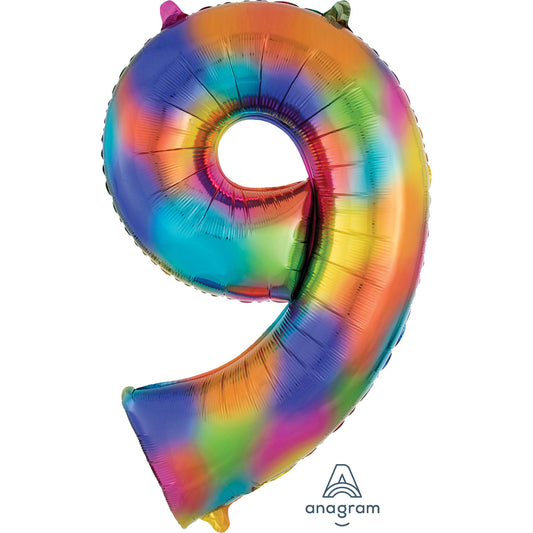 Anagram Number 9 Rainbow Splash Super Shape Foil balloons 22"/55cm w x 34"/86cm 1 PC