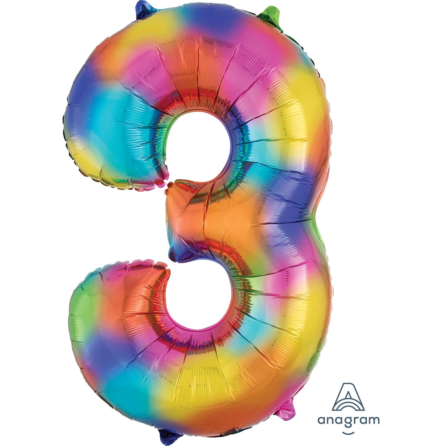 Anagram Number 3 Rainbow Splash Super Shape Foil balloons 20"/50cm w x 34"/86cm 1 PC