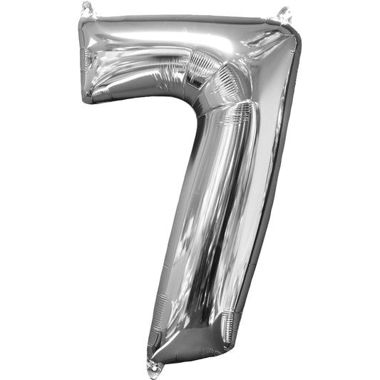 Number 7 Silver SuperShape Mid-Size XL Foil Balloons 17"/43cm w x 26"/66cm h P31 - 1 PC