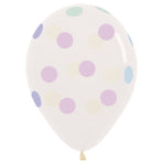 12" Pastel Large Dot Crystal Clear Sempertex Latex Balloons (25)