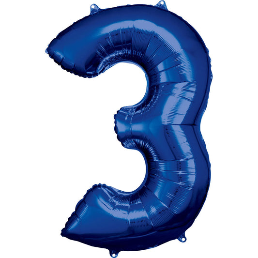 Number 3 Blue SuperShape Foil Balloons 21"/55 cm w x 34"/88cm h 1 PC