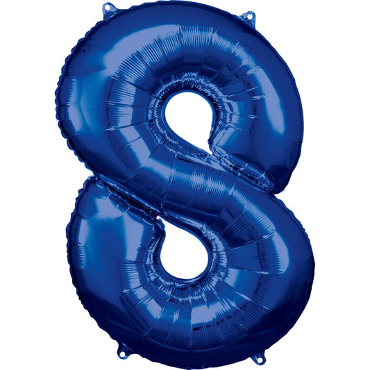 Number 8 Blue SuperShape Foil Balloons 21"/55 cm w x 34"/88cm h 1 PC
