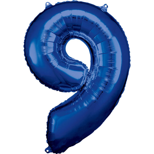 Number 9 Blue SuperShape Foil Balloons 20"/53 cm w x 32"/83cm h 1 PC