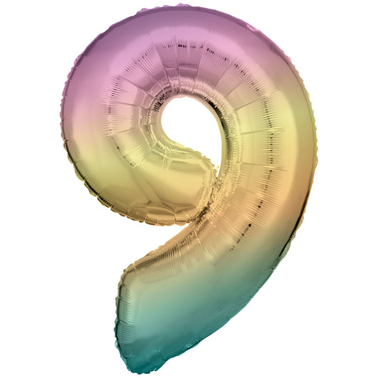 Number 9 Pastel Rainbow Super Shape Foil Balloons 24"63 cm w x 33"/86cm 1 PC