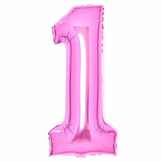 Amscan Large Number 1 Pink Foil Balloons 15"/37cm w x 32" /82cm h P50 - 1 PC