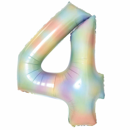 Amscan Large Number 4 Pastel Rainbow Foil Balloons 26" / 66cm w x 37" /93cm h P50 - 1 PC