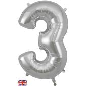 Silver Oaktree Number 3 - Foil Number Balloon 34"£