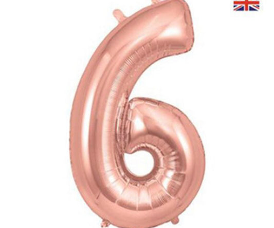 1 x 34 INCH OAKTREE ROSE GOLD NUMBER 6 FOIL BALLOON