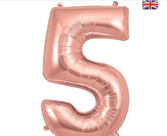 1 x 34 INCH OAKTREE ROSE GOLD NUMBER 5 FOIL BALLOON