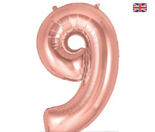 1 x 34 INCH OAKTREE ROSE GOLD NUMBER 9 FOIL BALLOON