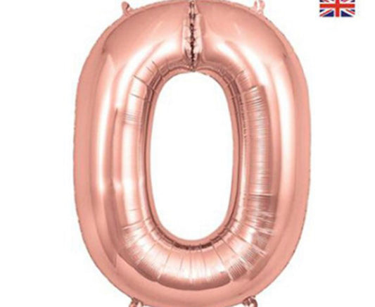 1 x 34 INCH OAKTREE ROSE GOLD NUMBER 0 FOIL BALLOON