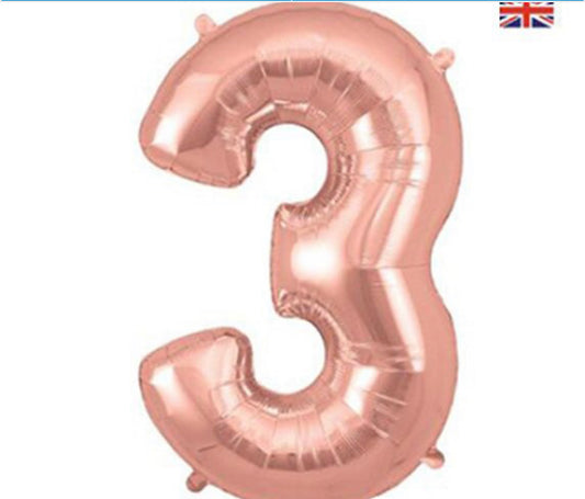 1 x 34 INCH OAKTREE ROSE GOLD NUMBER 3 FOIL BALLOON