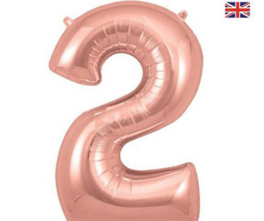 1 x 34 INCH OAKTREE ROSE GOLD NUMBER 2 FOIL BALLOON