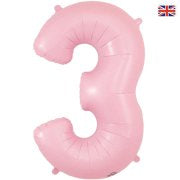 1 x Matte Pink Oaktree Number 3 Balloon - Foil Number Balloon (34")