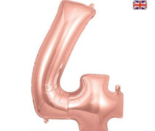 1 x 34 INCH OAKTREE ROSE GOLD NUMBER 4 FOIL BALLOON