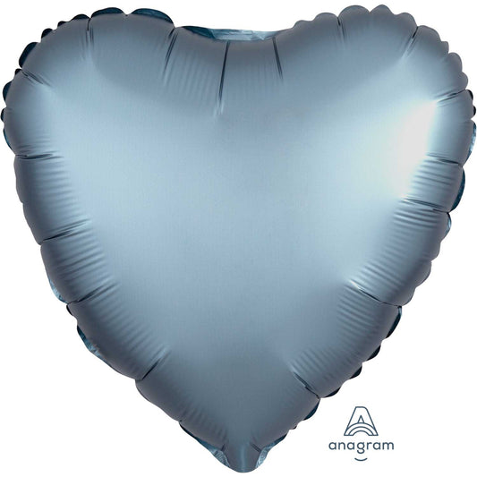 Anagram Steel Blue Heart Satin Luxe Standard HX Packaged Foil Balloons S15 - 1 PC