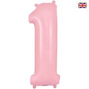1 x Matte Pink Oaktree Number 1 Balloon - Foil Number Balloon (34")