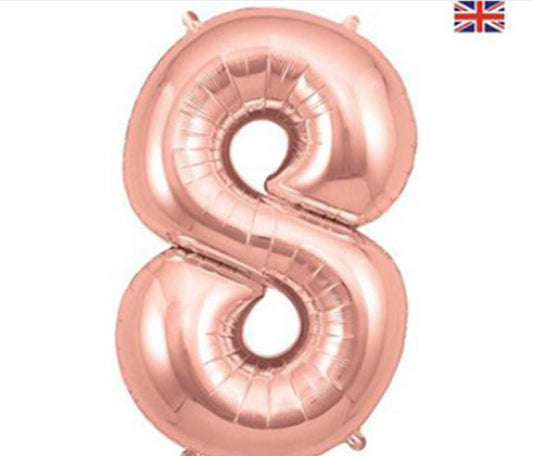 1 x 34 INCH OAKTREE ROSE GOLD NUMBER 8 FOIL BALLOON